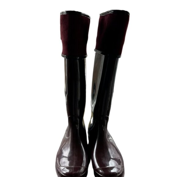 Tommy Hilfiger Rubber Dark Red Merlot Purple Tall Rain Snow Boots Women’s Sz 8M - Picture 2 of 6